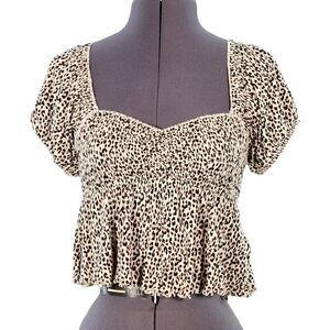 Urban Outfitters Leopard Print Ruched Bust Crop Top Sz S